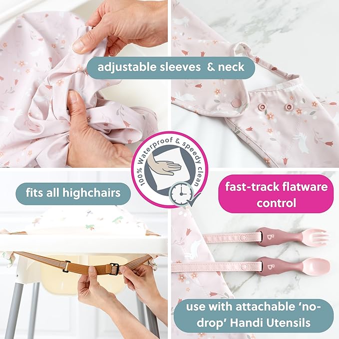 BIBaDO - Long Sleeve Baby Bibs - Babies & Toddlers 6-36 Months - Coverall Baby Led Weaning Bib - Easy Wipe, Soft & Waterproof