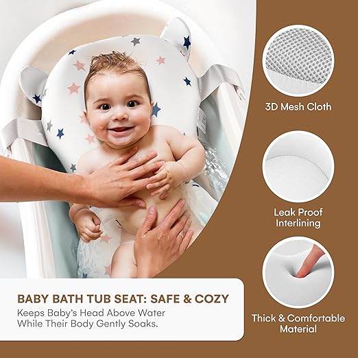 Baby Bath Tub Seat Cushion - Baby Sink Bath Cushion - Bathing Seat Support, Infant or Newborn Bath Pillow Support Mat - Comfort Bathtub Safety Seat Pad - Floating Tub Pillow for Babies or Infants
