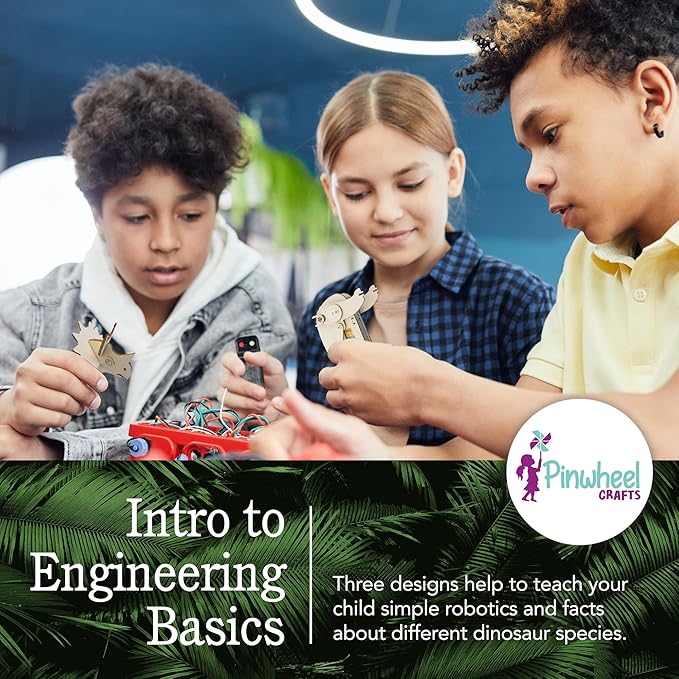 Pinwheel Crafts Robotic Dinosaur Arts & Crafts Science Kit for Kids Ages 6-12 – Wooden Dinosaur Toys with Paints – Ideal Gift for 6-Year-Old Boys