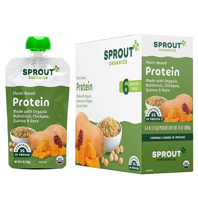 Sprout Organic Baby Food Pouches Stage 3 Plant Powered Protein, Butternut Chickpea Quinoa and Dates, 4 Ounce Pouches (Pack of 12)