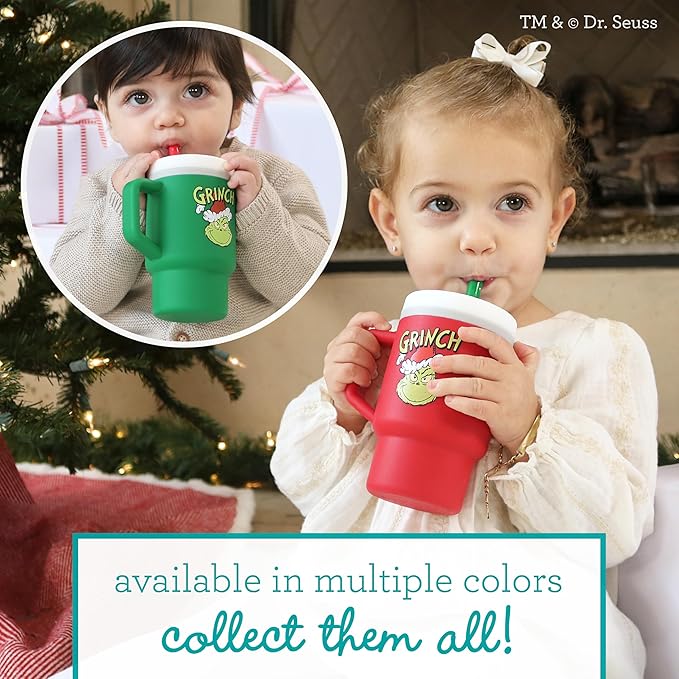 Infantino My 1st Tumbler, Silicone Sippy Cup with Straw & Handle, Spill-Resistant Baby Cup for On-the-Go, BPA-Free Transition Bottle, Grinch Red