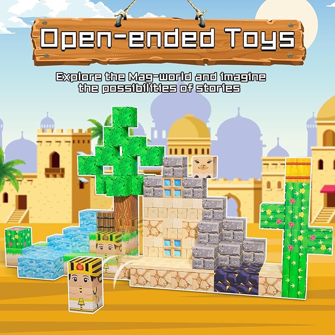 Magnetic Blocks - 100PCS Toy Build Set, Magnetic Building Blocks STEM Sensory Toys, Creative Kids Gift for 3+ Year Old Boys Girls (Desert)