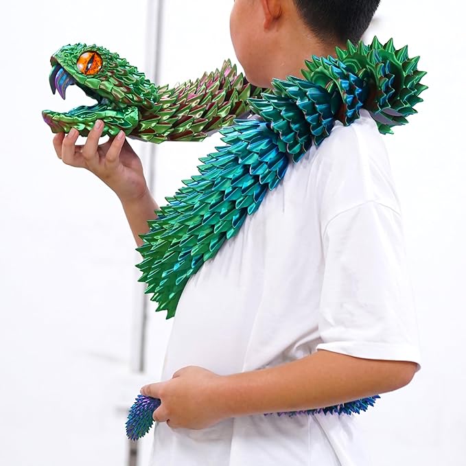 47.5inch Super Large 3D Printed Snake Models,Movable Teeth,Flexible Joint Animal lacertid Figurines, Stress Relief, Fidget restlessness, ADHD Toys, Surprise Fantasy Gifts (RGB/79inch)