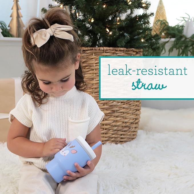 Infantino My 1st Tumbler, Silicone Sippy Cup with Straw & Handle, Spill-Resistant Baby Cup for On-the-Go, BPA-Free Transition Bottle, Reindeer