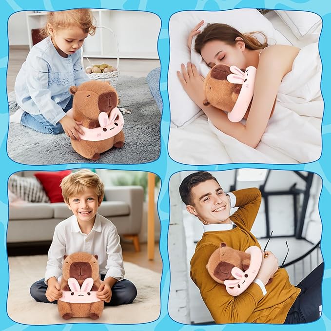 Achwishap Capybara Stuffed Animal,Soft Capybara Plush,Cute Plushies Kawaii Capybara Plush Toys,10” Plush Stuffed Toy with Bunny Swimming Circle Plushie Birthday Gifts for Kids Adults
