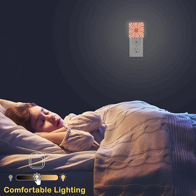 Boho Sun Night Light with Dusk to Dawn Light Sensors, Plug-in Wall Led Night Lights, Energy Efficient Lamp for Bedroom/Bathroom/Kitchen/Hallway/Stairs