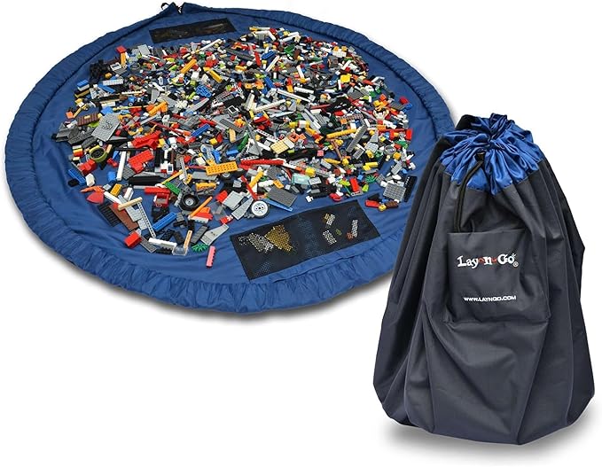 Lay-n-Go 2-in-1 Small Portable Drawstring Toys Storage Organizer and Play Mat for Room and Travel, Made for Kids and Toddlers with a Durable Patented Design
