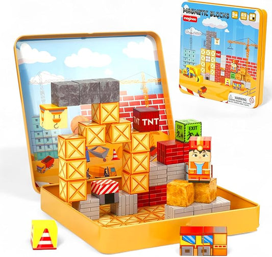 49PCS Mini Magnetic Blocks Construction Set – STEM Building Toys for Toddlers, Travel Magnet Cubes with Portable Iron Box, Creative 3D Construction Play for Kids Ages 3–8, Boys & Girls