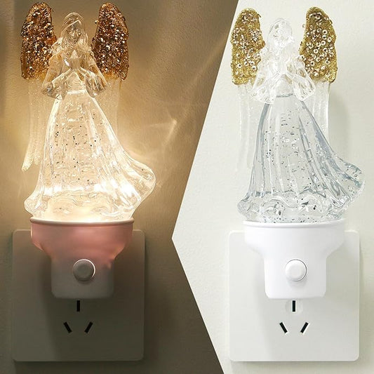 Christmas Angel Night Light Plug into Wall Swirling Glitter USB Portable Christmas Decorative Night Light Decoration for Kids Adults Bedroom Kitchen Living Room Holiday Decor (Angel)