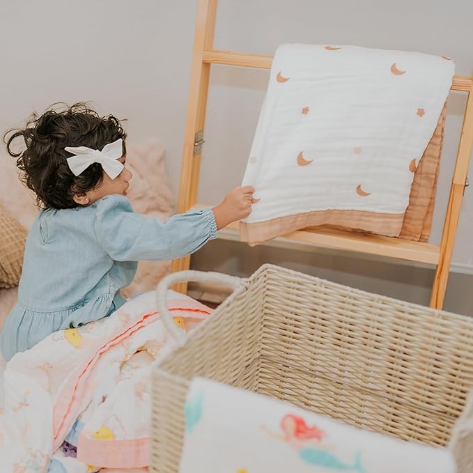 100% Cotton Muslin Baby Blanket | Soft & Breathable 6-Layer Swaddle & Receiving Blanket | Lightweight Quilt for Newborns, Infants & Toddlers | Gender-Neutral (Moonlit Dreams)