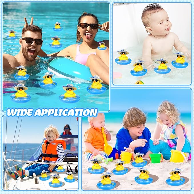 Summer Rubber Duck Mini Yellow Duck Bath Toys Duckies Car Dashboard Decorations with Mini Sun Hat Swim Ring Necklace and Sunglasses for Bathtub Shower Birthday Swimming (24 Set)
