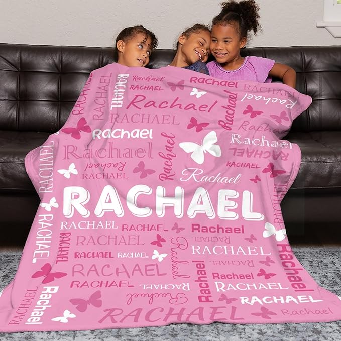Personalized Throw Blanket with Name Custom Blankets Customized Baby Blanket for Girls Kids Adult Birthday Gift