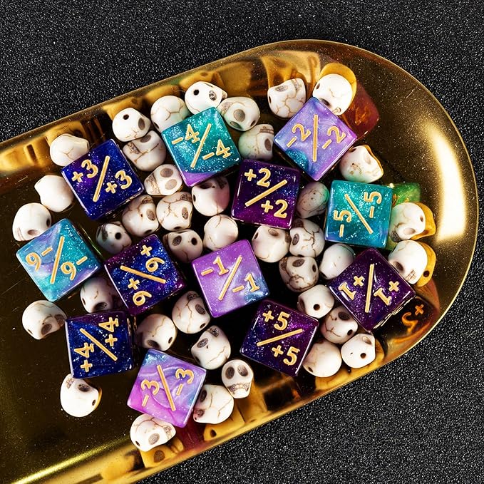 24 Pieces MTG Dice Counters Plus 1 Counter D6 Dice Set Life Tokens for MTG TCG Magic Cards Game Accessories, Blue&Purple