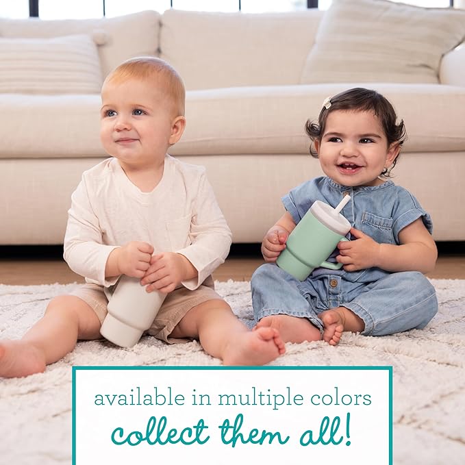 Infantino My 1st Tumbler, Silicone Sippy Cup with Straw & Handle, Spill-Resistant Baby Cup for On-the-Go, BPA-Free Transition Bottle, Mint