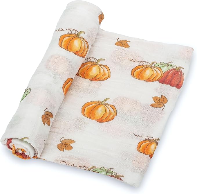 LollyBanks Baby Blanket, 100% Cotton Muslin Swaddle Blankets for Boys and Girls, Large 47 x 47 Inches Newborn Blanket, Soft and Breathable Baby Swaddle, Newborn Essentials, Registry (Pumpkin Print)