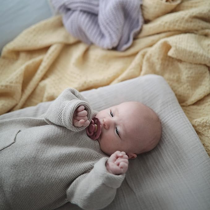 FRIGG Daisy Natural Rubber Baby Pacifier | Made in Denmark | BPA-Free (Powder Blush/Cream, 6-18 Months) 2-Pack