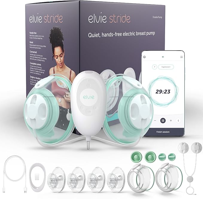 Elvie Stride Hospital-Grade, App-Controlled Breast Pump - Hands-Free, Wearable, Ultra-Quiet & Electric with 2-Modes, 10-Settings & 5oz Capacity per Cup