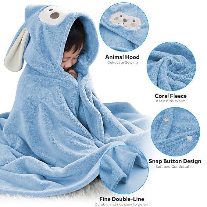 ROMASA Baby Bath Towel Hooded Ultra Soft Towel Highly Absorbent Bathrobe Blanket Toddlers Shower Gifts for Boys Girls-27.5" x 55" (Blue)