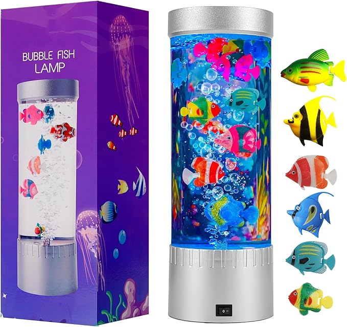 Bubble Fish Lamp, LED Aquarium Sensory Light, 1ft Colorful Bubble Tube for Bedroom, Kids Room, Living Room, Party