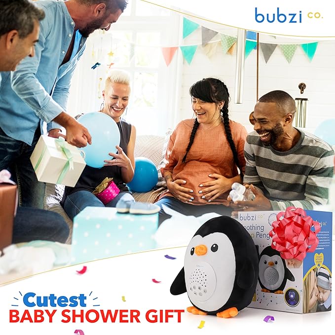 Bubzi Co Sound Machine & Shusher, Portable Penguin Soother & Night Light Projector, White Noise Sleep Aid for Infants & Toddlers