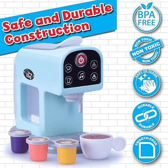 Small World Toys Kids Coffee Maker with Lights and Sound, Cuppa Joe Coffee Maker with Cup and Pods, Automatic Shut-Off Espresso Machine, Realistic Kids Coffee Playset, Gift for Girls and Boys