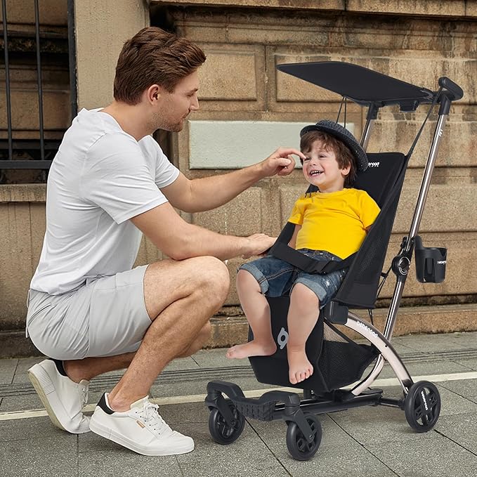 Beberoad Love R1 Auto-Folding Ultra Lightweight Travel Stroller for Airplane, Small Compact Strollers for Babies and Toddlers Aged 6-36 Months, Only 11.5 lbs, Can Combine into a Double Stroller, Black