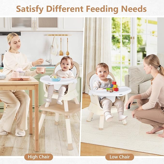 INFANS 8 in 1 Baby High Chair, Convertible Highchair for Babies and Toddlers, Infant Dining Booster Seat, Building Block Table, Kids Stool Table Chair Set with Removable Tray (8 in 1, Light Brown)