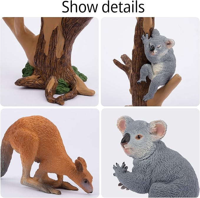 Toymany 7PCS Australian Wildlife Animal Figurines Includes Koala and Kangaroo Figure Toy, Plastic Forest Animal Figures Toy Set, Cake Toppers Christmas Birthday Gift for Kids Toddlers