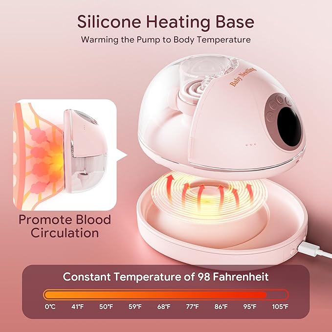 Breast Pump Hands Free, Smart Heated Base Promotes Milk Production, 40dB Quiet, Leak-Free Design, 4 Modes/12 Levels, 2Hr Cordless Wearable Breastfeeding Pump, 2 Pack Pink