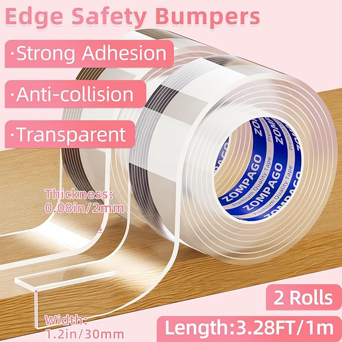 Clear Soft Corner Protectors for Furniture Strip,2 Roll 1.18in x3.28FT,Sharp Edge & Table Bumper,Window Edge,Wall Protector,Soft Corner Guards Safe for Proof,Table Corner Protectors in Family
