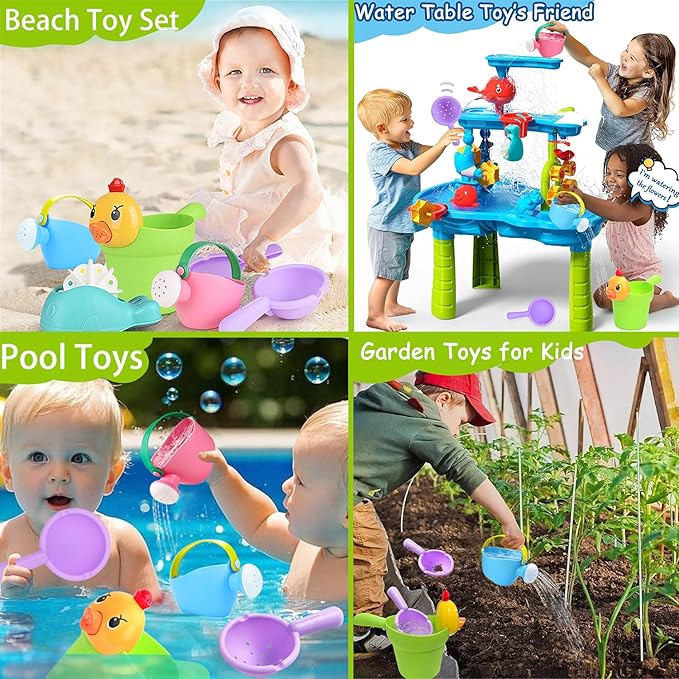 Bath Toys for Toddlers 1-3, NO Hole 6pcs Toddler Bath Toys for 1 2 3 Duck Watering Can Outdoor Garden Beach Water Pool Toys for Baby Toddler Toys Age 1-4 Water Table Toy for Kids 2-4 Bathtub Gift