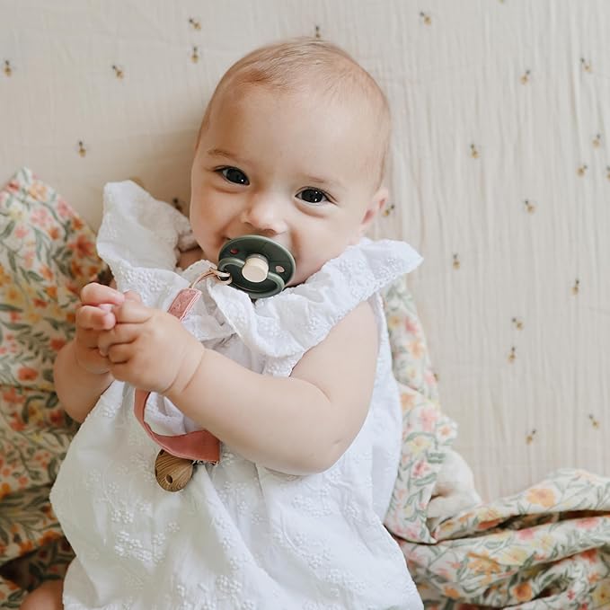 FRIGG Little Viking Natural Rubber Baby Pacifier 2-Pack | Made in Denmark | BPA-Free (Cocoa/Olive, 0-6 Months)