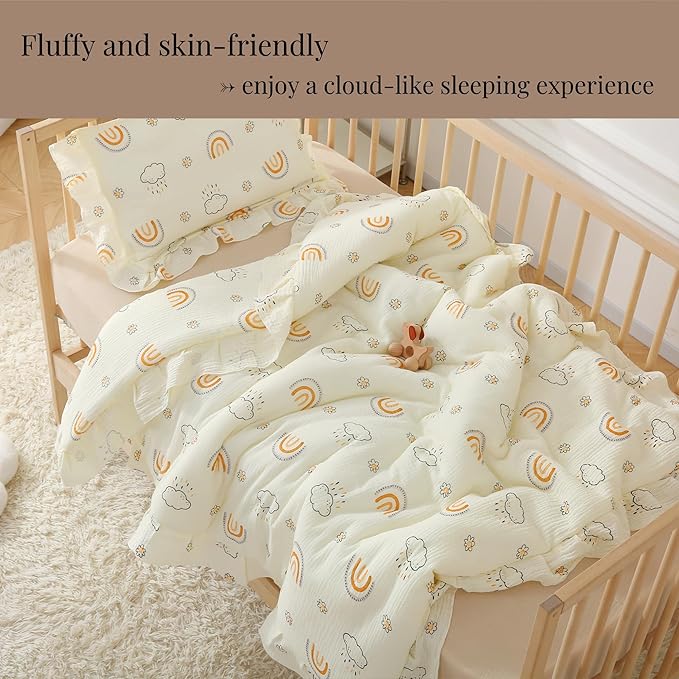 100% Cotton Muslin Crib Comforter/Quilt,Ultra Soft Cozy Reversible Baby Blanket,All Season Toddler Blankets for Boys and Girls, Machine Washable,41"x48"
