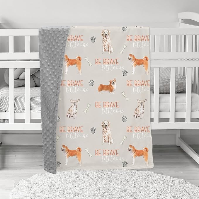 Baby Blanket for Boys and Girls - Soft Nursery Minky Blankets for Newborn, Printed Bed Blanket with Double Layer Dotted Backing for Baby Crib Stroller, 30 x 40 Inch, Cute Puppy