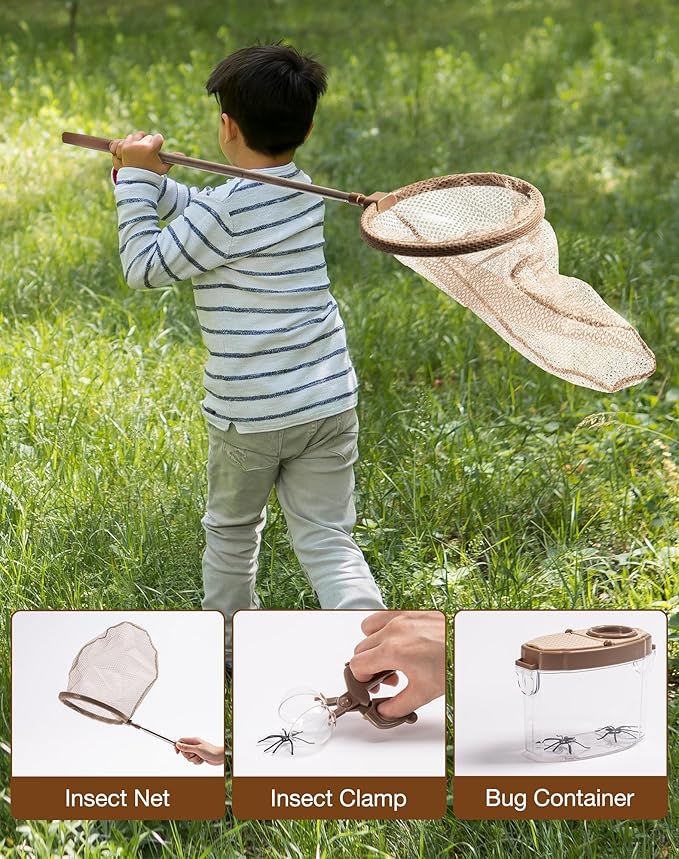 ROBOTIME Kids Explorer Kit, Outdoor Bug Catcher Kit for Kids with Magnifying Glass & Butterfly Net, Fun Bug Catching Kit for Backyard & Camping, Bug Catcher for Boys & Girls 3-12