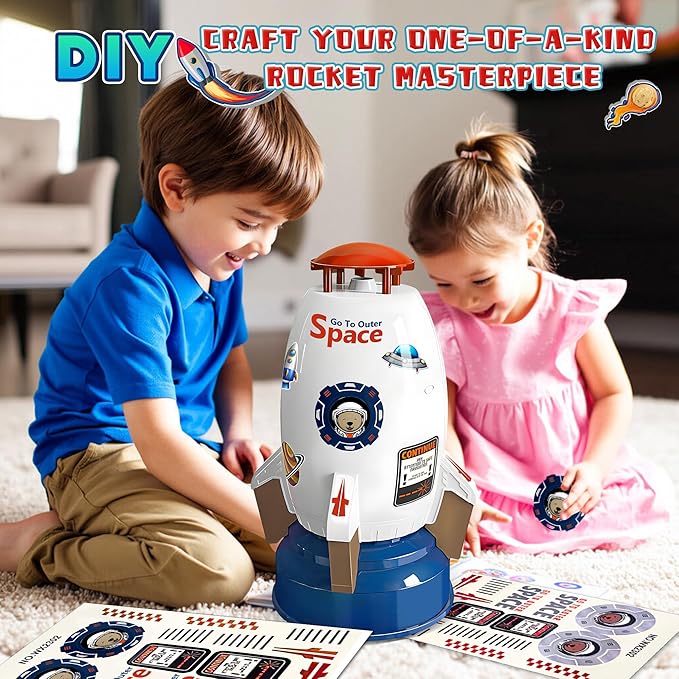 Water Rocket Sprinkler for Kids, Outdoor Sprinkler Rocket Launcher Toy for Backyard, Summer Water Toys for Kids Ages 3-12, Fun Water Powered Rocket Toy (White-5)