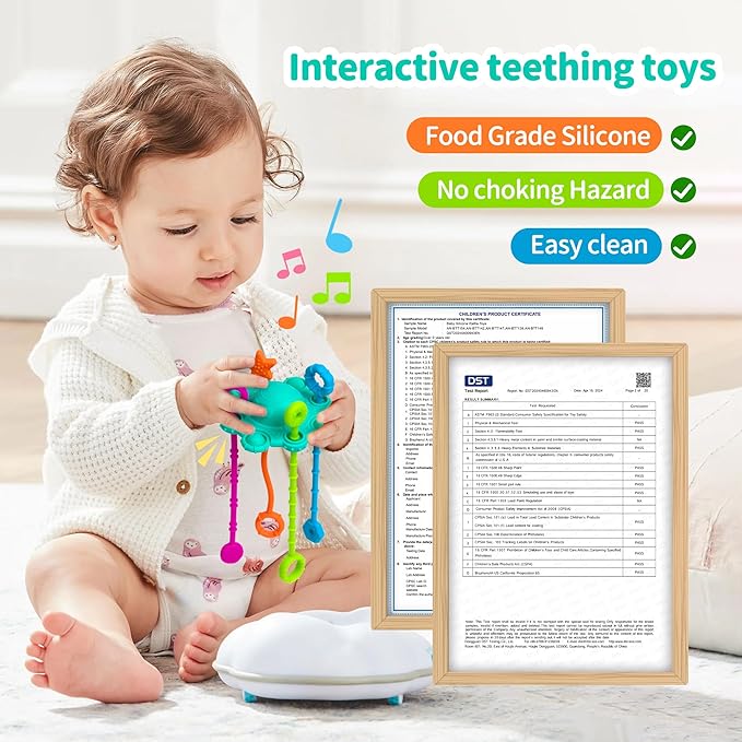 Montesorri-Toys - Montessori Pull String Toy - Made of 100% Food Grade Silicone with Built-in Rattle Function and Easy to Clean Design (Spearmint)