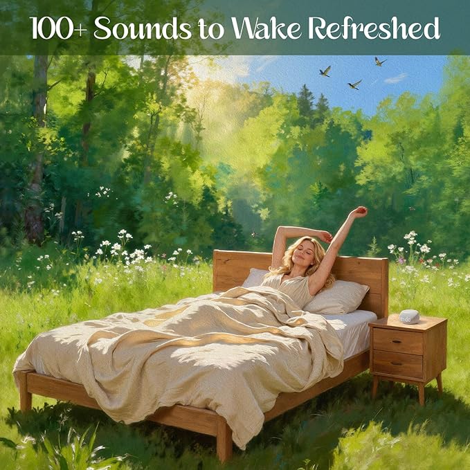 White Noise Sound Machine for Sleep, Dual-Stage Alarm&Snooze, Smart App Control, Custom Buttons, 500+ Non Looping Soothing Sounds, Dimmable Clock, Timer, Night Light, Lullaby, for Baby Adults Kids