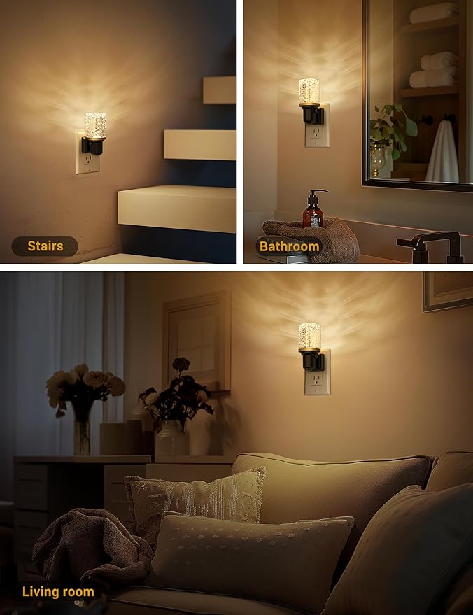 JandCase LED Night Light, Dimmable Night Lights Plug into Wall, Modern Nightlight with Auto On Off Light Sensor, 3000K Soft White Night Light 0-100LM Brightness for Bathroom Hallway Bedroom Decor