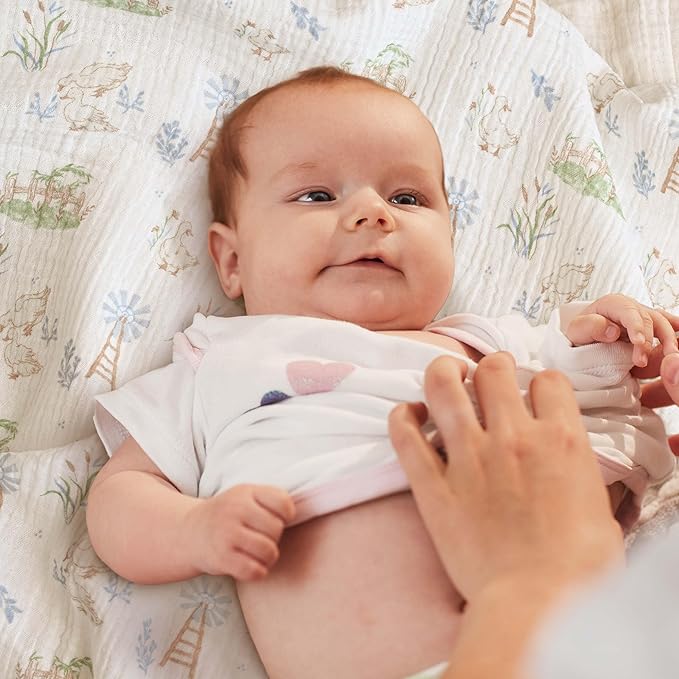 Muslin Swaddle Blankets for Newborn, 3 Pack Breathable Soft Receiving Blanket, Large 38 x 40 inches Swaddle Wrap Burping Clothes Diapers, Essentials Infant Shower Items, Toddler Gift (Cute Country)