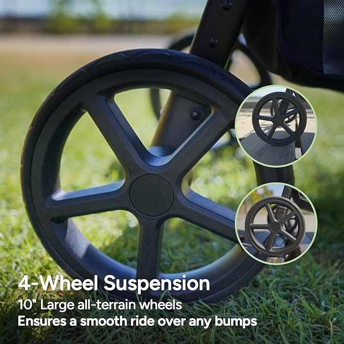 Mompush Nova Baby Stroller for Toddler, Infant & Newborn | Spacious Seat & Lie-Flat Mode | Compact One-Hand Fold, UPF 50+ Canopy & All-Wheel Suspension | Includes Rain Cover & Cup Holder, Green