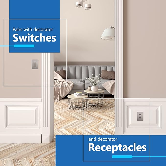 LIDER Brushed Finish Decorator Switch Cover, Screwless Wall Plate, Mid-Size 1-Gang 4.88" x 3.11", Unbreakable Polycarbonate Thermoplastic, UL Listed, LSWP-31M-BNK, Brushed Nickel