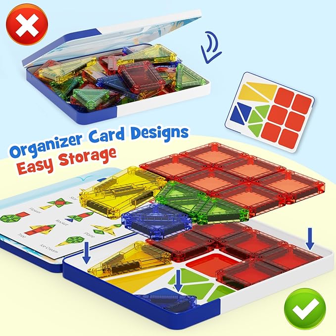 Magnetic Tiles Mini Building Blocks STEM Toys for 3-8 Year Olds,Travel-Friendly Set with Storage Iron Box,Educational Construction Playset for Toddlers,Birthday Gift for Boys & Girls