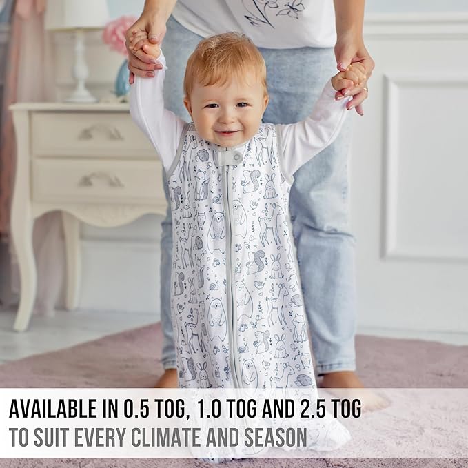 Baby Sleep Sack 1.0 TOG, Organic Cotton Baby Wearable Blanket with Two-Way Zipper, Swaddle Transition Baby Sleeping Bag, All-Season Sleep Sack for Newborn Infant Toddler Boy Girl, 2-Pack, 6-12 Month