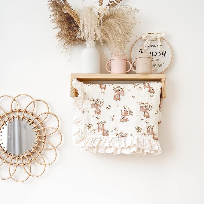 Konssy Flounce Muslin Baby Blankets, Cotton Crib Blanket for Baby Infant Toddler, Super Soft and Lightweight Nursery Blankets 40"x36" (Deer)