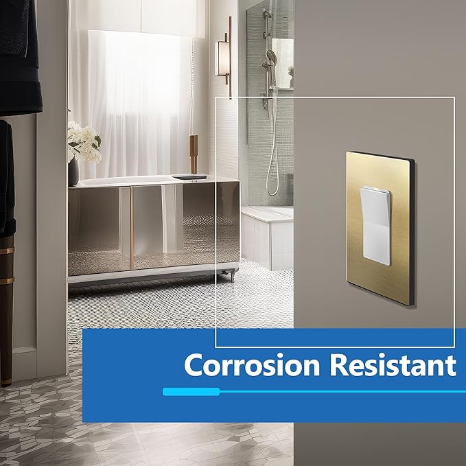 LIDER Screwless Metal-Surface Wall Plate, Decorator Switch Cover, Temperature and Impact Resistant, 201 Stainless Steel, Modern Decoration Upgrade, Mid-Size 1-Gang 4.88" x 3.11", Brushed Brass