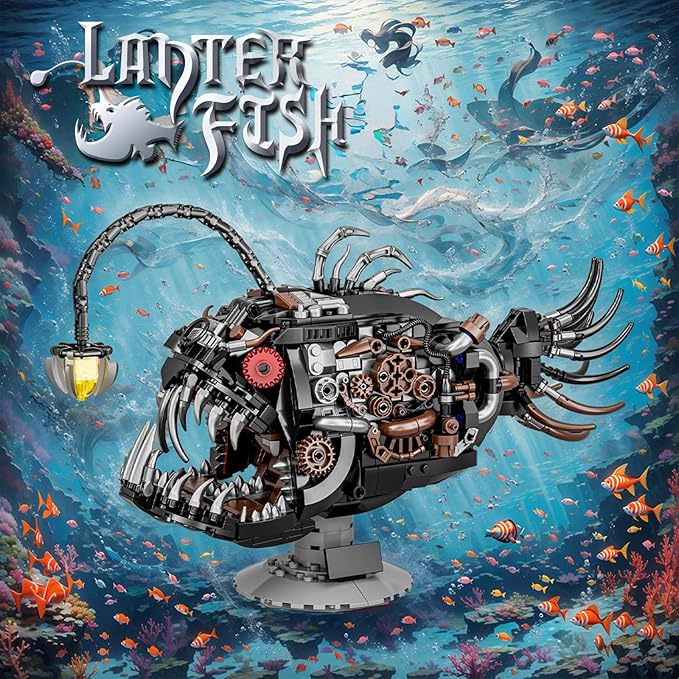 Mechanical Lantern Fish Building Set,Sea Animal Building Block Toy,Home Decor Gift for for Adults and Kids 1038PCS ﻿