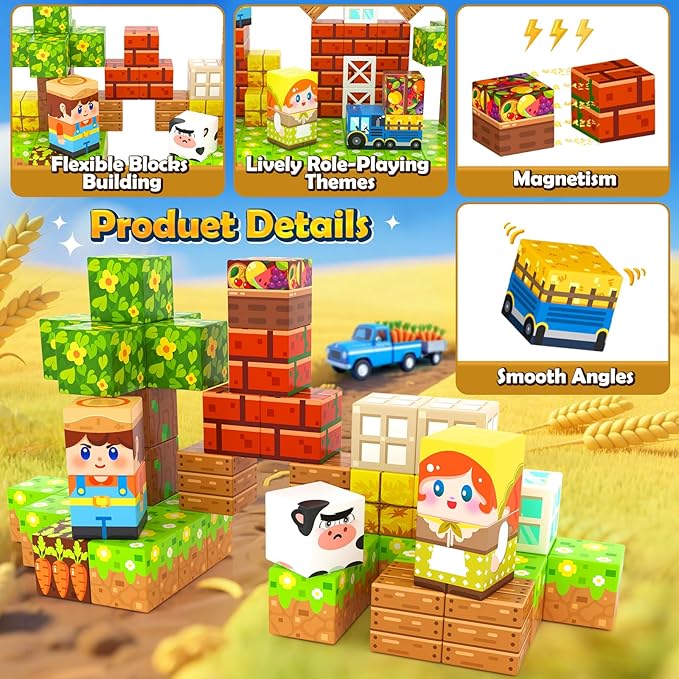 Magnetic Blocks Travel Toddler Toys Magnet Building Cubes STEM Sensory Learning Toys with Box Christmas Birthday Gifts for Kids Ages 3 4 5 6 7 8 Year Old Boys Girls