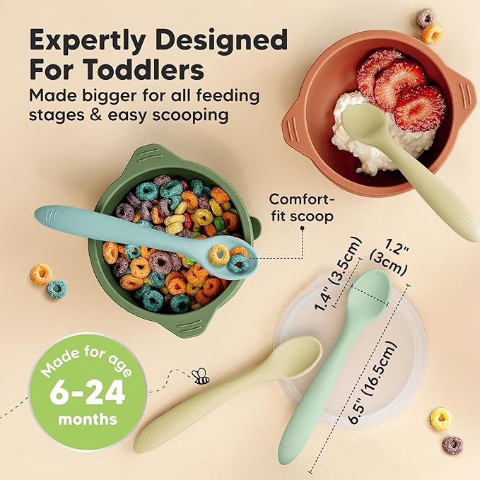 KeaBabies Silicone Baby Spoons, Self Feeding 6-12 months - 3-Pack Baby Weaning Eating Utensils,Toddler First Food Training Spoon,Infant,Kids Feeding Supplies Essential Set,Dishwasher-safe (Pastel Sky)