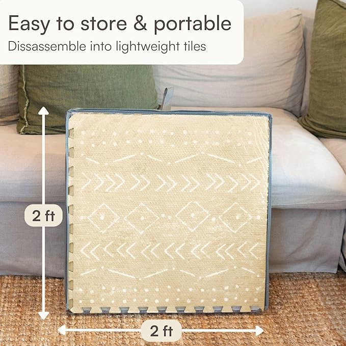 Lillefolk Baby Play Mat for Floor – 4x6ft Beige | Soft Non Toxic Premium EVA Foam Tiles for Tummy Time, Crawling & Playroom – Waterproof Interlocking Floor Mat for Babies & Toddlers (6 Tiles)